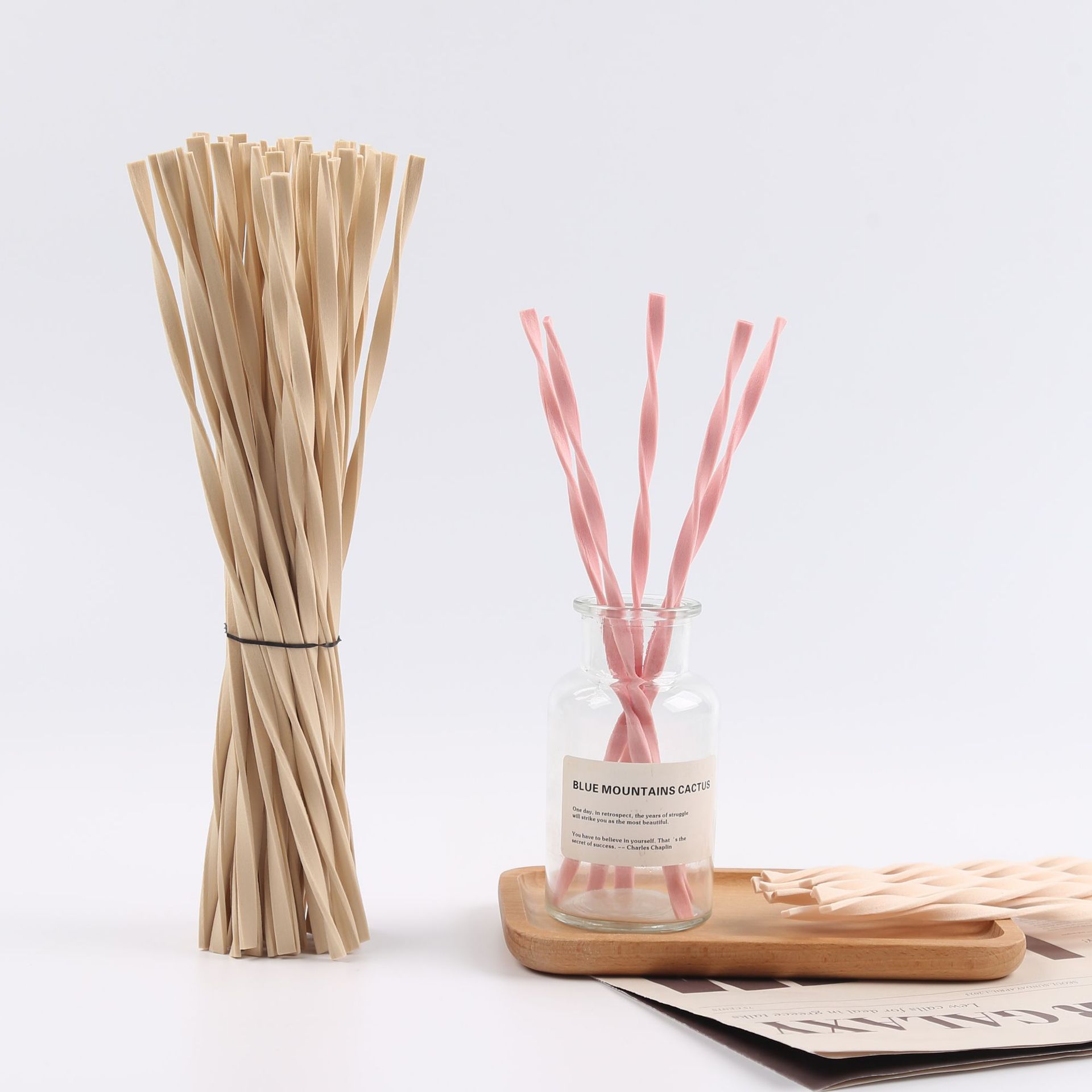Home Fragrance Diffuser Sticks - 10pcs L30cm Pink/Wood Color Reed Diffuser