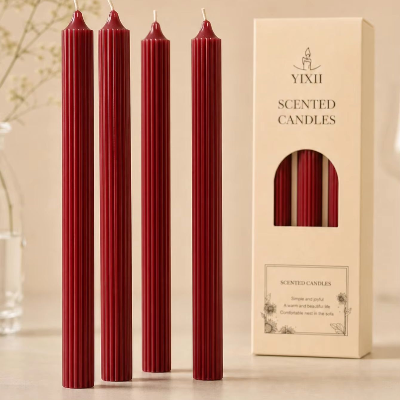 Home Fragrance Red Wine - 4pcs 25cm Wine Red Aromatherapy Candle